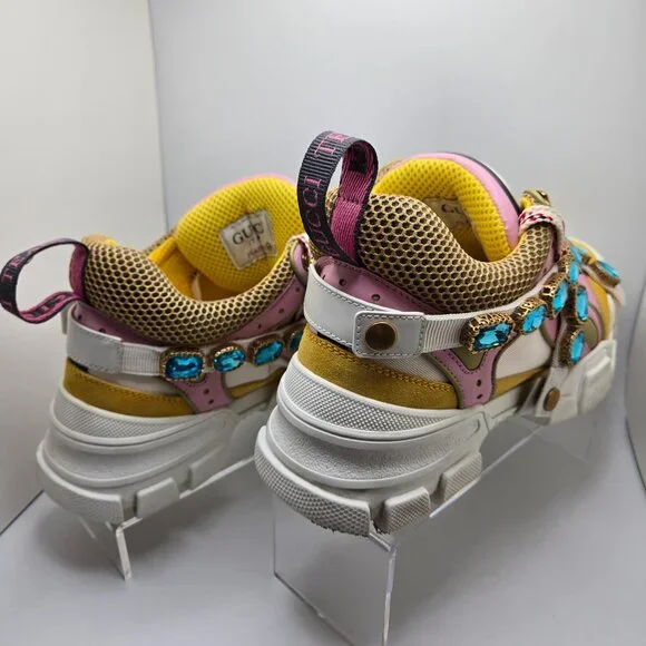 Gucci Journey Flashtrek Crystal Sneakers Jewel Chunky Sole Pink/Yellow/White - Picture 14 of 14